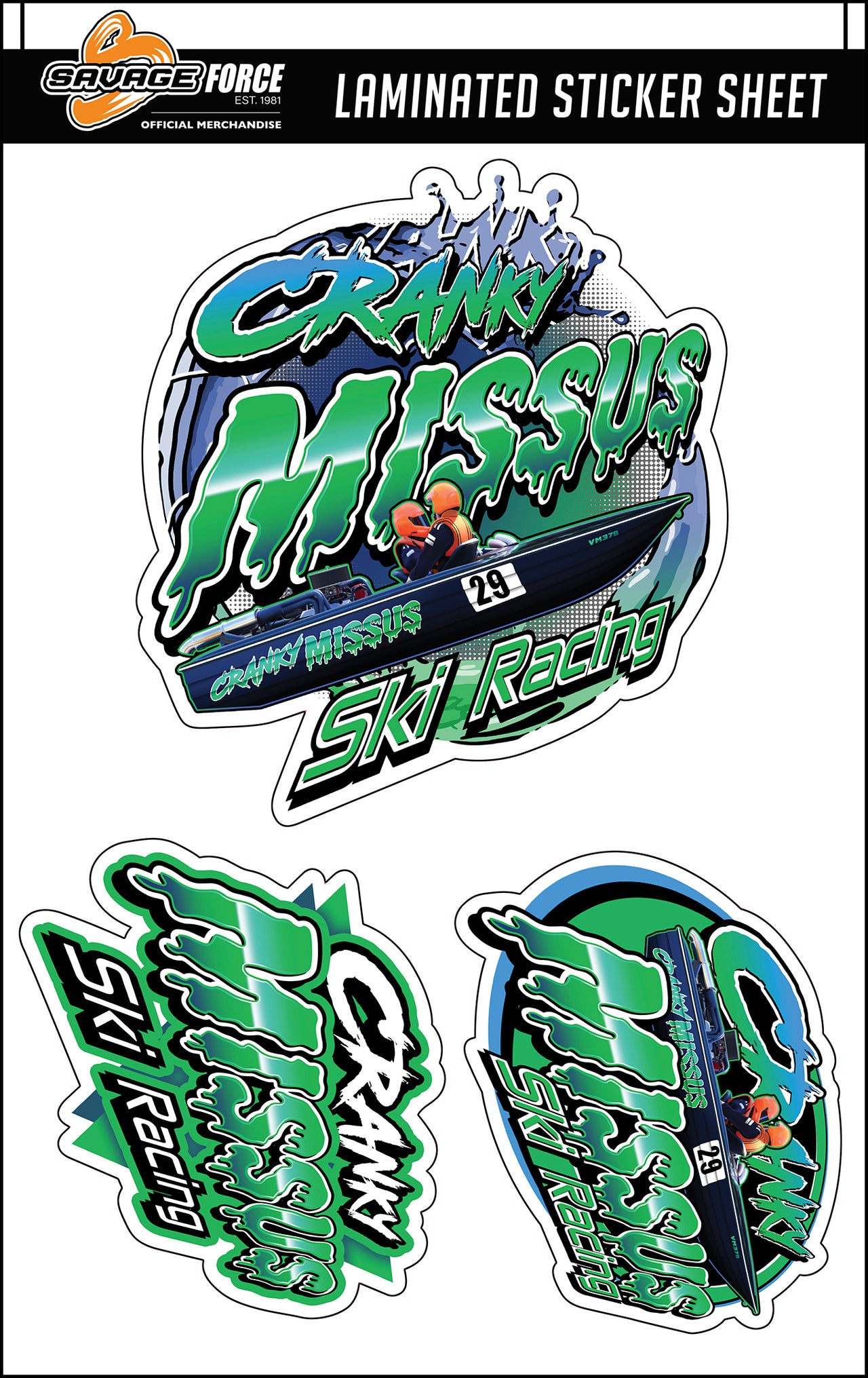 Cranky Missus Ski Racing Sticker Sheet