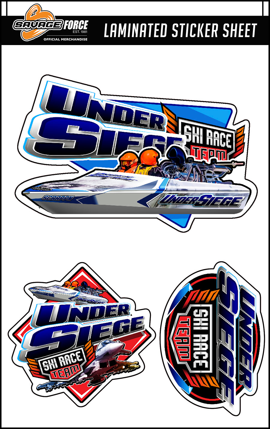 Under Siege Ski Race Team Sticker Sheet